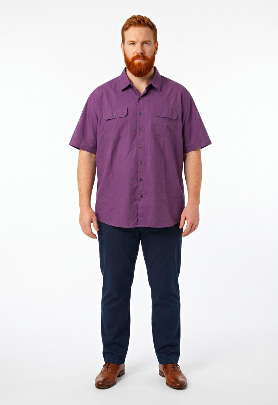 SYNRGY Fit by DXL Men's Purple Solid Button-Up Shirt Pockets 4XL Big & Tall